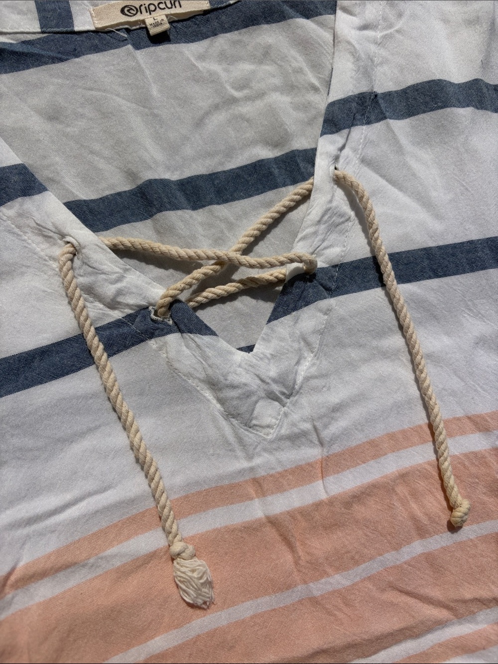 Ripcurl Striped Lace-Up Crop Top in White, Blue, Peach & Coral - Picture 4 of 5
